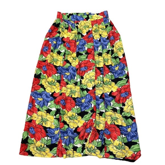 VINTAGE COLORFUL FLORAL MIDI SKIRT SIZE 10 | U1 - Picture 1 of 6